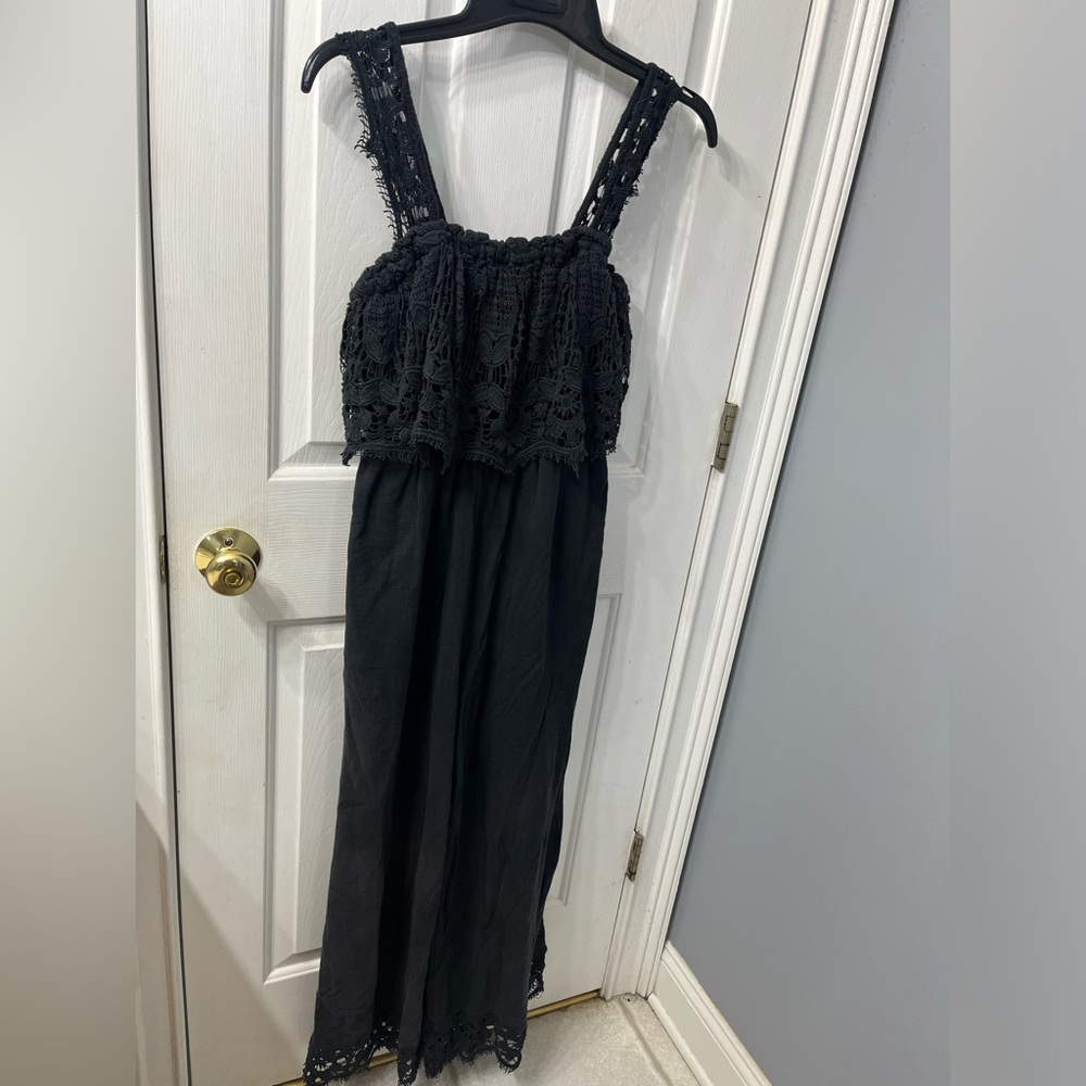 Free People In Your Dreams Crochet Flowy Boho Jumpsuit Oversized Size Small - Picture 6 of 12